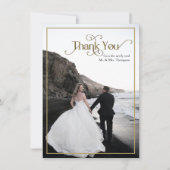 Elegant Zwart Goud  Typografie Bruiloft Bedankkaart (Voorkant)