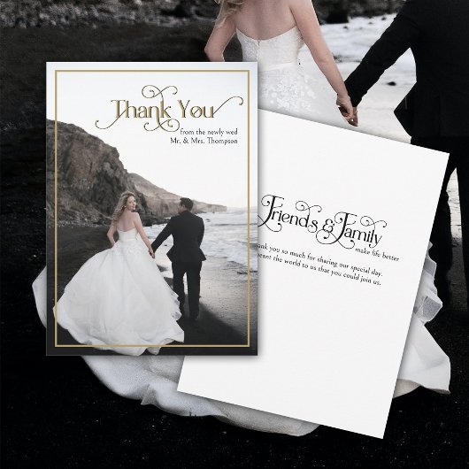 Elegant Zwart Goud  Typografie Bruiloft Bedankkaart