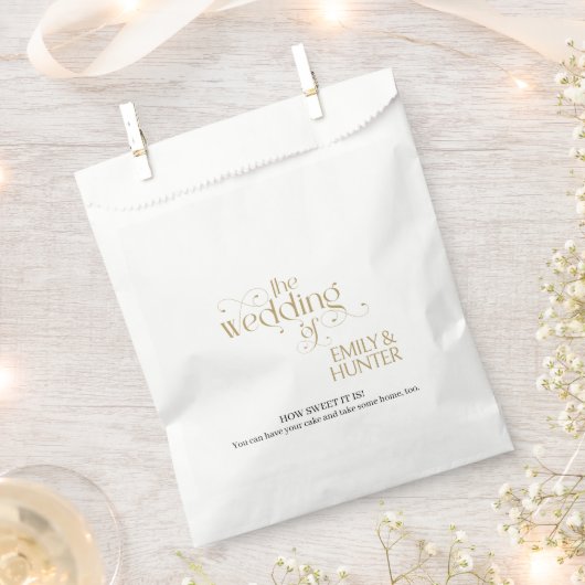 Elegant Zwart Goud  Typografie Bruiloft Cake Bedankzakje (Geknipt)