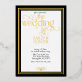 Elegant Zwart Goud Typografie Bruiloft Folie Uitnodiging (Voorkant)