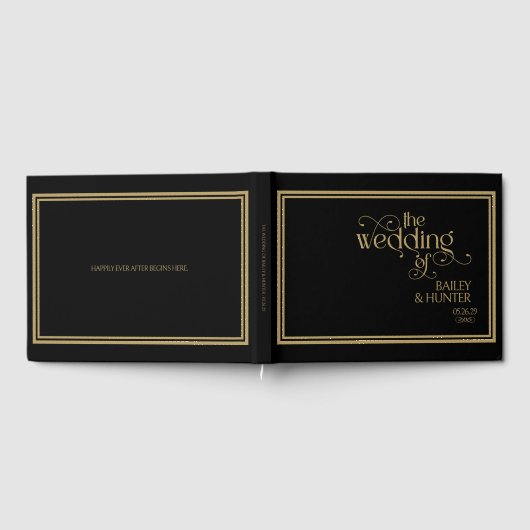 Elegant Zwart Goud  Typografie Bruiloft Gastenboek (Volledig)