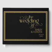 Elegant Zwart Goud  Typografie Bruiloft Gastenboek (Voorkant)