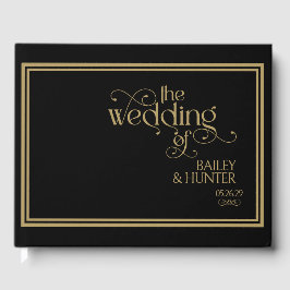 Elegant Zwart Goud Typografie Bruiloft Gastenboek