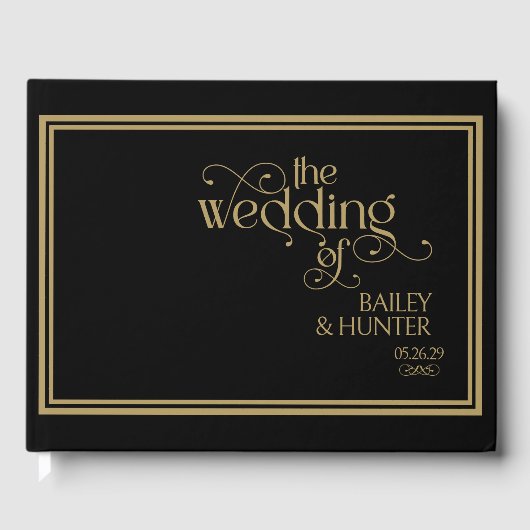 Elegant Zwart Goud Typografie Bruiloft Gastenboek (Voorkant)