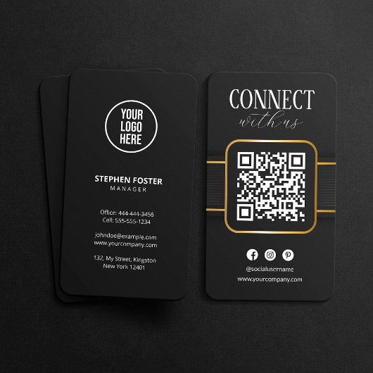 Elegant Zwart Goud Verbind met ons QR Code Social Visitekaartje