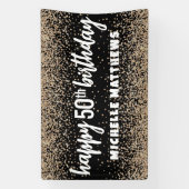 Elegant Zwart Goud Verjaardag Spandoek (Verticaal)