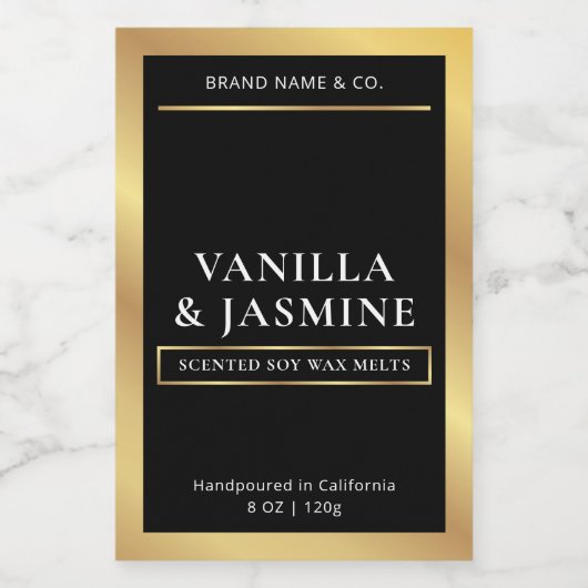Elegant Zwart & Goud Verpakking Wax Smelt Label Voedselcontainer Etiket (Enkel label)