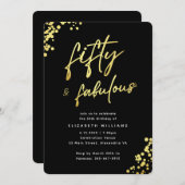 Elegant Zwart Goud Vijftig en Fabulous Verjaardag Kaart (Voorkant / Achterkant)