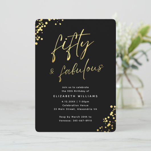 Elegant zwart goud vijftig en fantastische verjaar kaart (Staand voorkant)