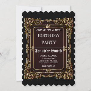 Elegant zwart goud vintage 40e verjaardag uitnodig kaart