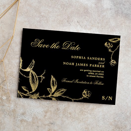 Elegant zwart goud vintage bruiloft save the date