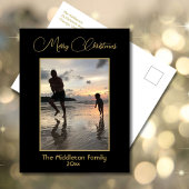 Elegant Zwart & Goud Vrolijk Kerstfeest Familiefot Feestdagenkaart