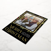 Elegant Zwart & Goud Vrolijk Kerstfeest Holly Foto Folie Feestdagenkaart (Gedraaid)