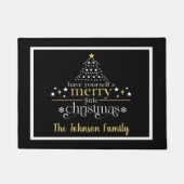 Elegant zwart goud vrolijk klein kerstmonogram deurmat (Voorkant)