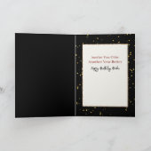 Elegant Zwart Goud Vrouw Cartoon Wijnverjaardag Kaart (Binnen)