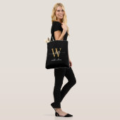 Elegant Zwart Goud Vrouwelijk Persoonlijk Gegravee Tote Bag (Op model)