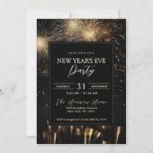 Elegant zwart goud vuurwerk oudejaarsfeest kaart (Voorkant)
