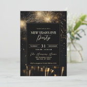 Elegant zwart goud vuurwerk oudejaarsfeest kaart (Staand voorkant)