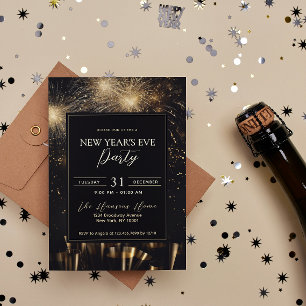 Elegant zwart goud vuurwerk oudejaarsfeest kaart