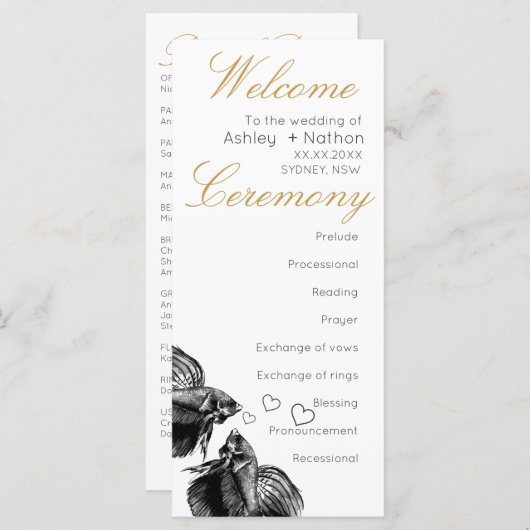 Elegant Zwart Goud Waterverf Vis Bruiloft (Voorkant / Achterkant)