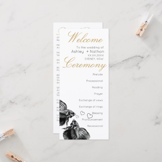 Elegant Zwart Goud Waterverf Vis Bruiloft (Voorkant / Achterkant in situ)