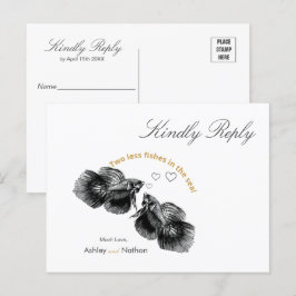 Elegant Zwart Goud Waterverf Vis Bruiloft Briefkaart