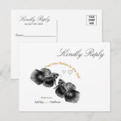 Elegant Zwart Goud Waterverf Vis Bruiloft Briefkaart (Voorkant / Achterkant)