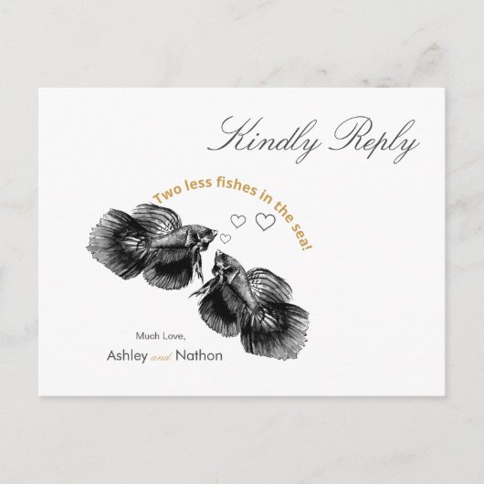 Elegant Zwart Goud Waterverf Vis Bruiloft Briefkaart (Voorkant)