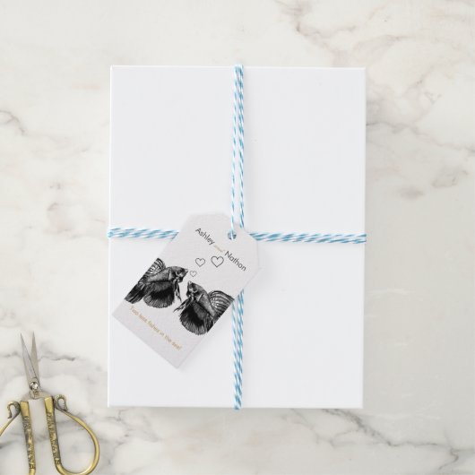 Elegant Zwart Goud Waterverf Vis Bruiloft Cadeaulabel (Met Touw)