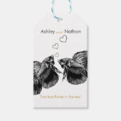 Elegant Zwart Goud Waterverf Vis Bruiloft Cadeaulabel (Voorkant)