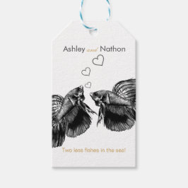 Elegant Zwart Goud Waterverf Vis Bruiloft Cadeaulabel