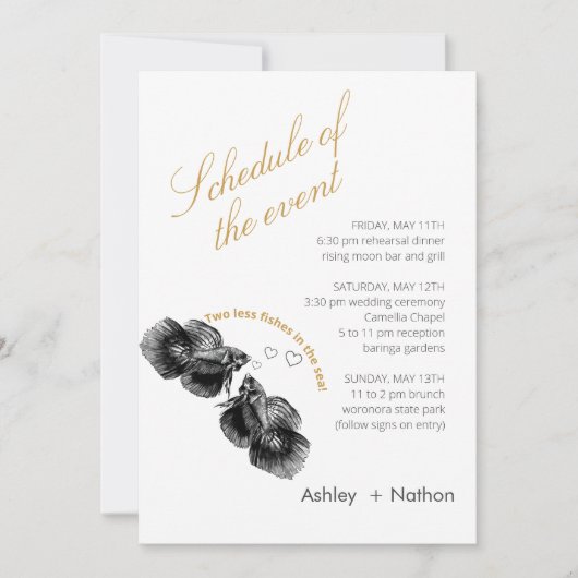 Elegant Zwart Goud Waterverf Vis Bruiloft Kaart (Voorkant)