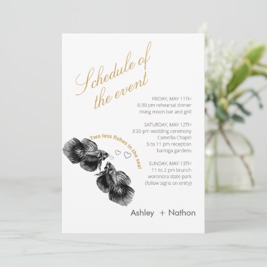 Elegant Zwart Goud Waterverf Vis Bruiloft Kaart (Staand voorkant)