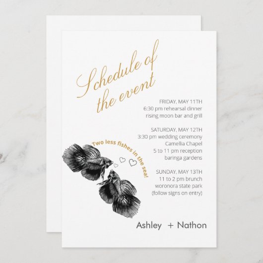 Elegant Zwart Goud Waterverf Vis Bruiloft Kaart (Voorkant / Achterkant)