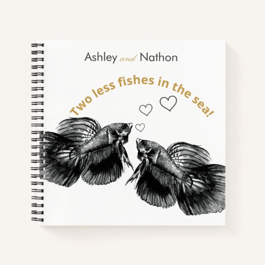 Elegant Zwart Goud Waterverf Vis Bruiloft Notitieboek (Voorkant)