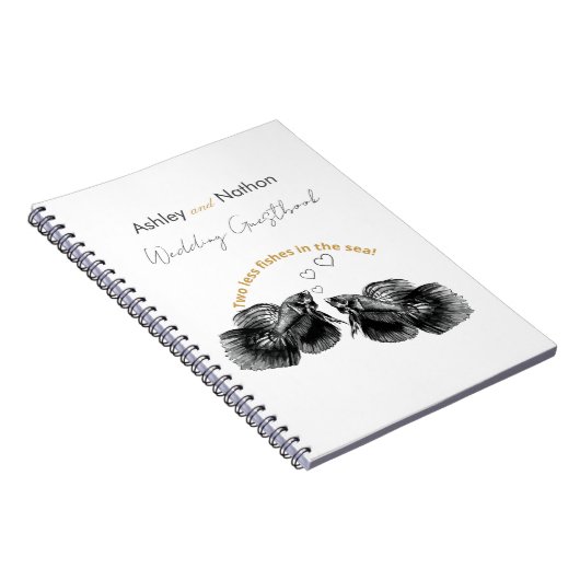 Elegant Zwart Goud Waterverf Vis Bruiloft Notitieboek (Rechterzijde)