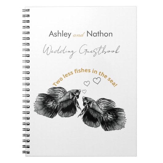 Elegant Zwart Goud Waterverf Vis Bruiloft Notitieboek (Voorkant)
