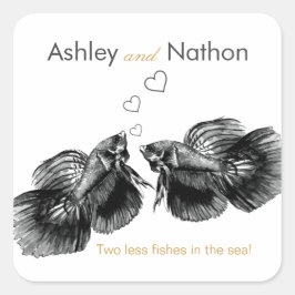Elegant Zwart Goud Waterverf Vis Bruiloft Vierkante Sticker