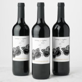 Elegant Zwart Goud Waterverf Vis Bruiloft Wijn Etiket (Flessen)