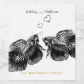 Elegant Zwart Goud Waterverf Vis Bruiloft Wijn Etiket (Enkel label)