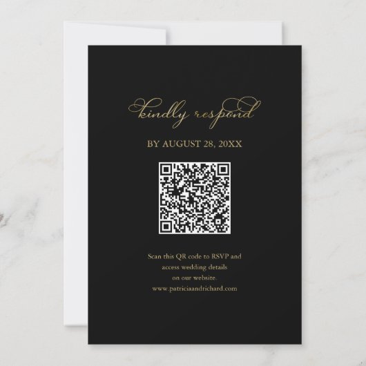 Elegant Zwart Goud Wedding QR Kaart (Achterkant)
