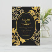 Elegant Zwart & Goud Wildflower Moderne bruiloft Kaart (Staand voorkant)