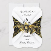 Elegant Zwart Goud Wit Bloemen Verjaardagsfeest Kaart