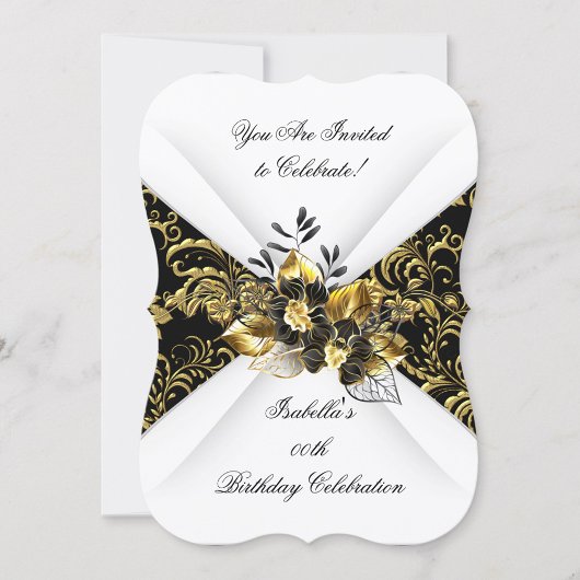 Elegant Zwart Goud Wit Bloemen Verjaardagsfeest Kaart