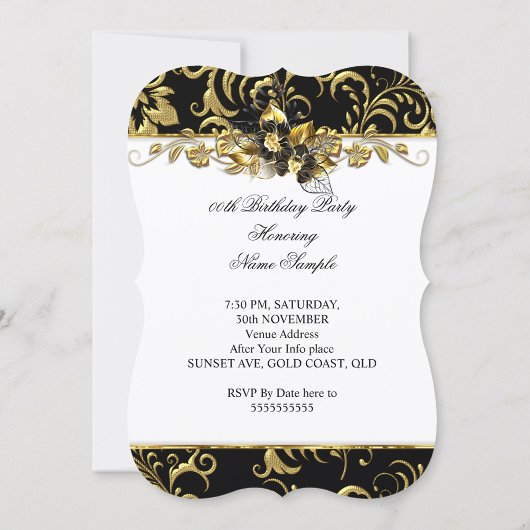 Elegant Zwart Goud Wit Bloemen Verjaardagsfeest Kaart