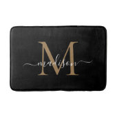 Elegant zwart goud wit monogram girly script badmat (Voorkant)