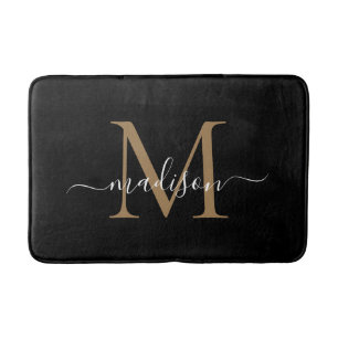 Elegant zwart goud wit monogram girly script badmat