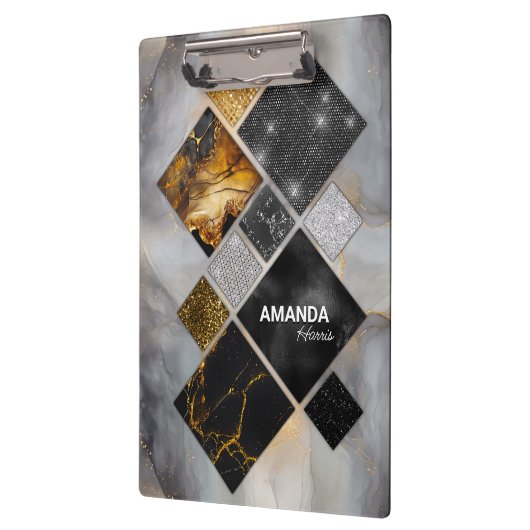 Elegant zwart goud zilver geometrisch klembord (Links)
