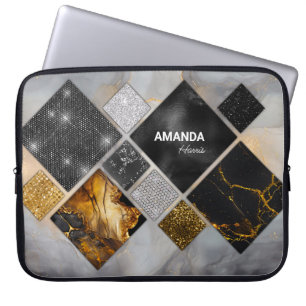 Elegant zwart goud zilver geometrisch laptop sleeve