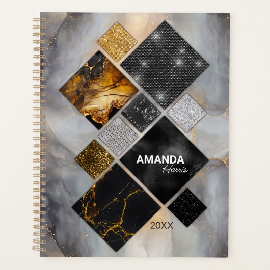 Elegant zwart goud zilver geometrisch planner (Voorkant)